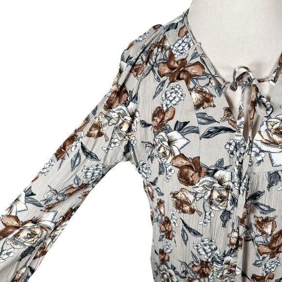 Natural Life Amelia Maxi Dress V-neck Gray Rose floral Crinkle Boho Size L NWT - Picture 7 of 11